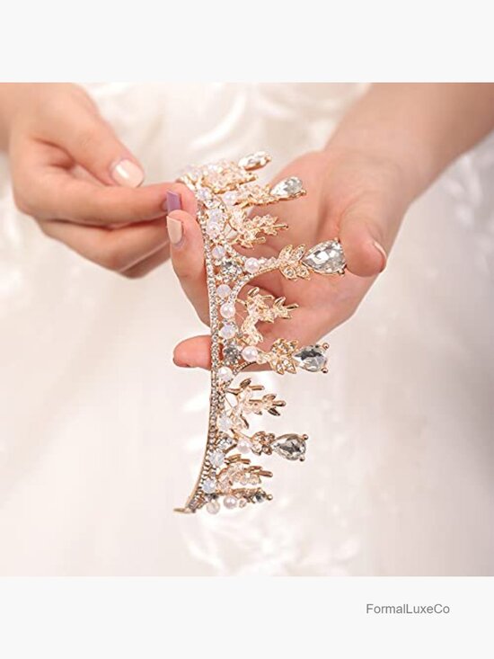 Crystal Pearl Crown Silver Flower Leaves Baroque Wedding Headband Headpiece